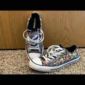 Sequenced patterned Converse sneakers.